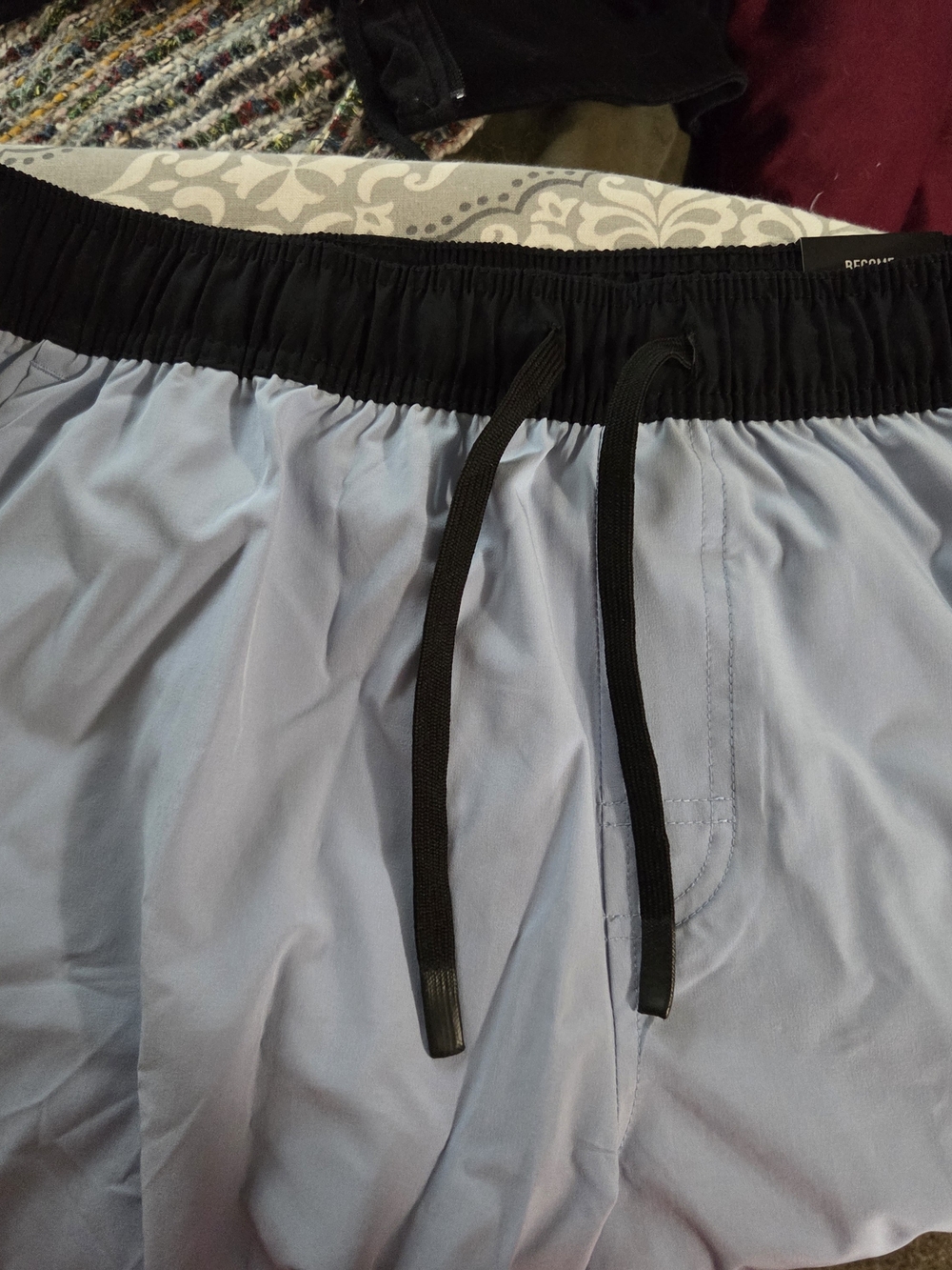 Men's Light Blue Athletic Shorts with Black Elastic Waistband
